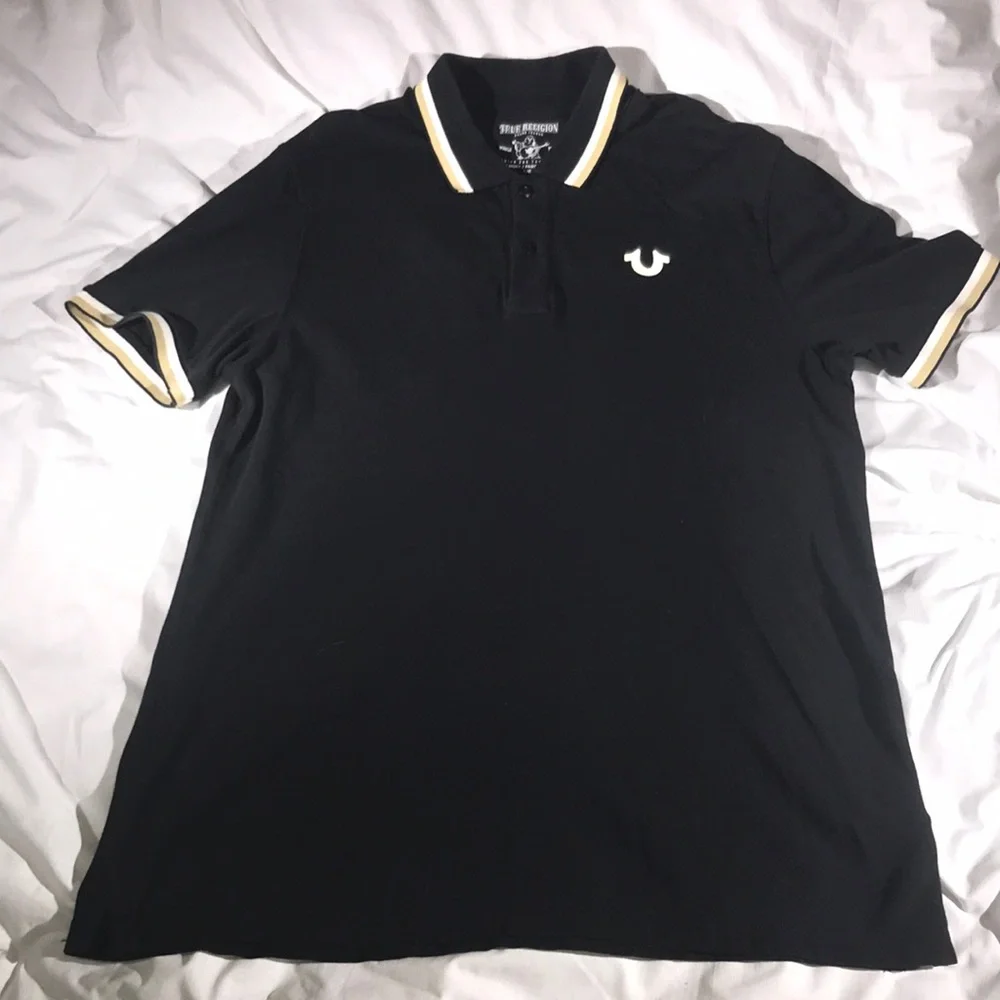 True Religion Mens Crafted With Pride Black Polo With Gold Tipping